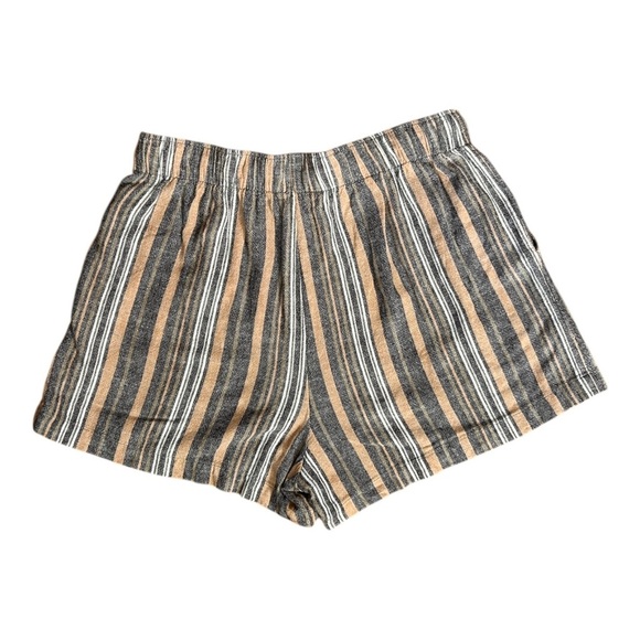 LUCKY BRAND Tan Gray & White Stripe Shorts sz M Elastic Waist Linen Blend Boho - Picture 2 of 7